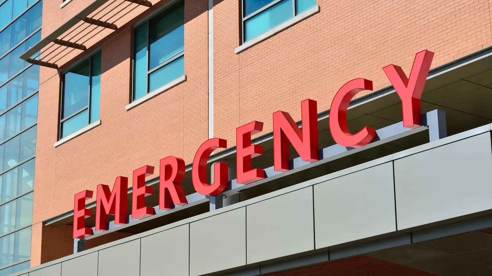 Hospital emergency entrance signage at a healthcare facility