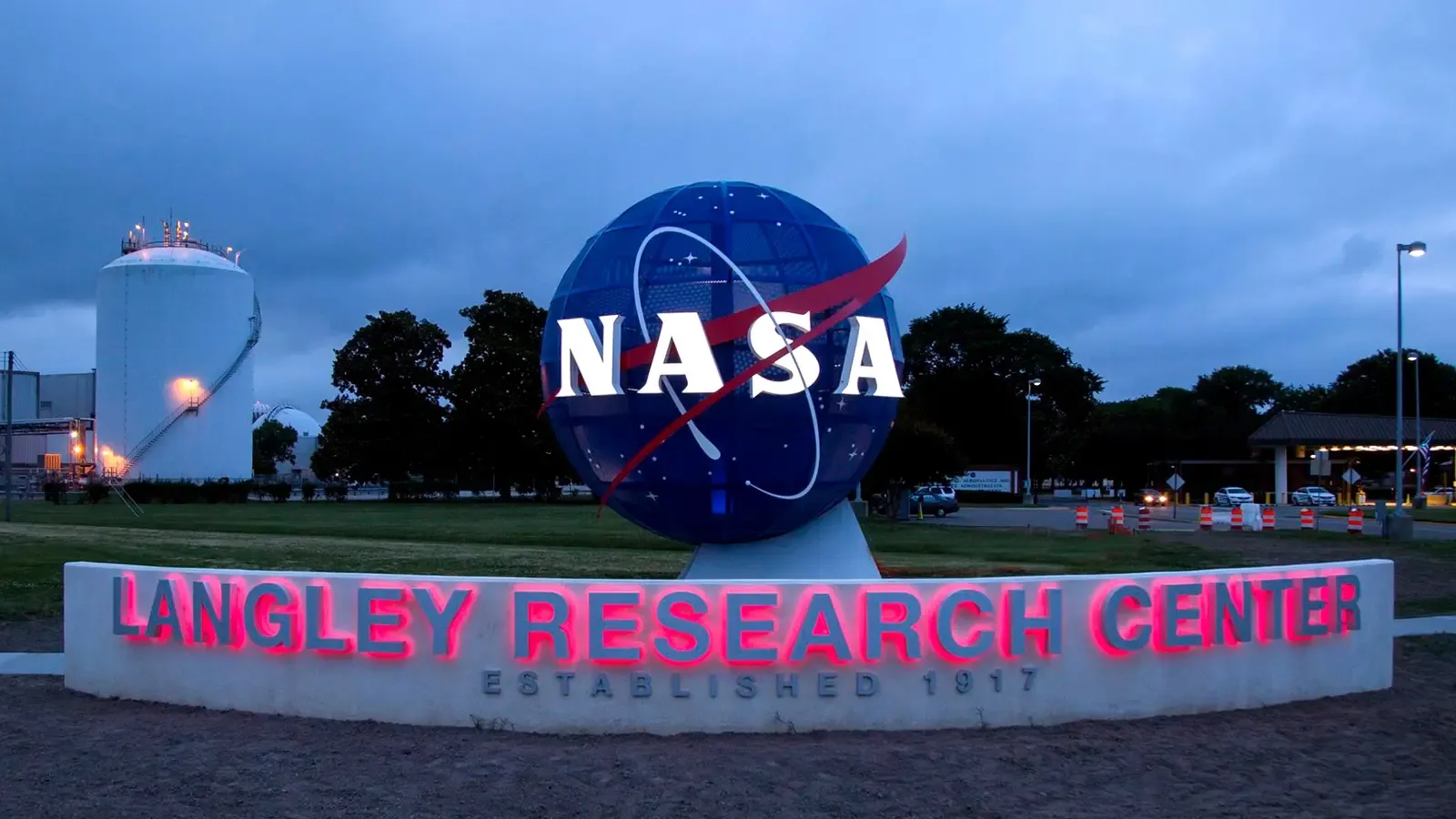 The NASA Langley Research Center entrance sign in Hampton, Virginia