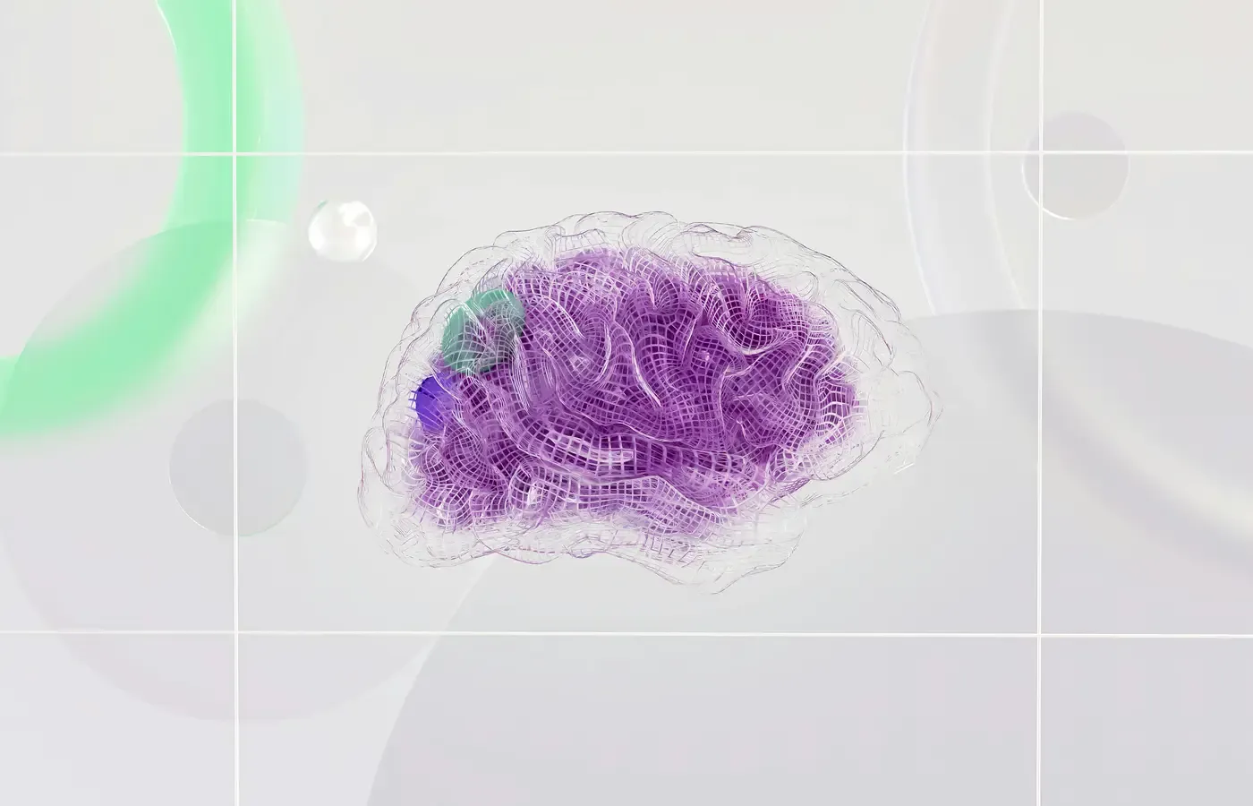 Abstract translucent neural-network mesh representing applied AI